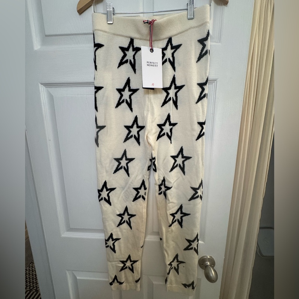 NWT Perfect Moment Astor Merino Wool Star Pattern Leggings - Cream and Black